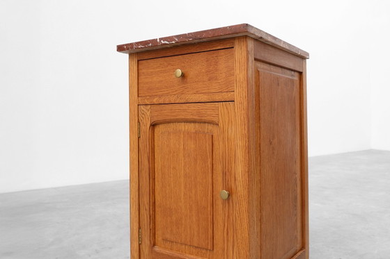 Image 1 of Pair of French Art Deco Nightstands in oak with marble tops, 1930s 