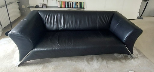 Rolf Benz Model 322 black leather 3-seater sofa