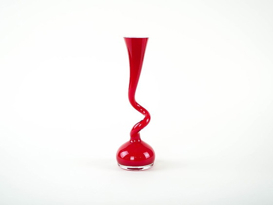 Image 1 of Red vase, Swing Vase, Danish design, manufactured by Normann Copenhagen, designed by Britta Bonnesen