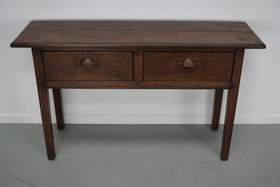 Image 1 of Vintage Franse rustieke landelijke eikenhouten bijzettafel