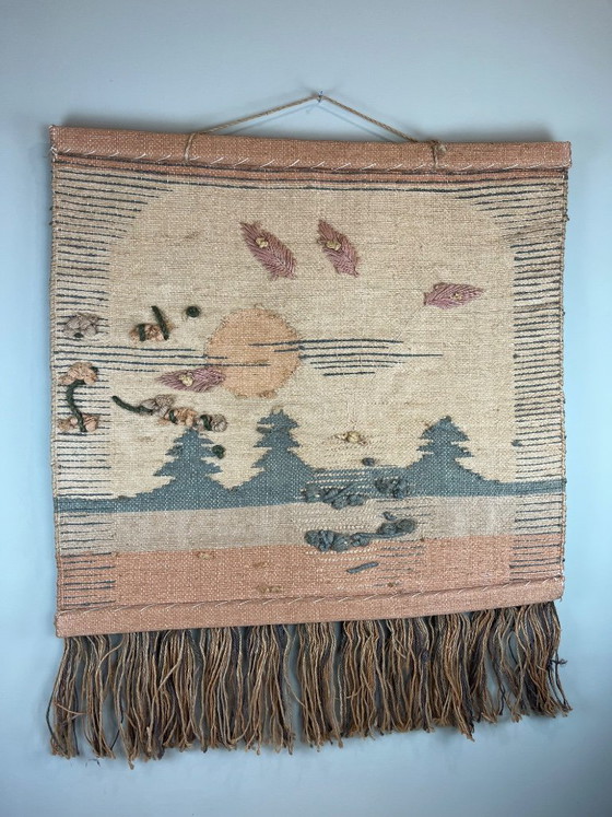 Vintage wandtapijt bohemien bloemencompositie – Wanddecoratie, Textile, Wool (photo 11 of 11)
