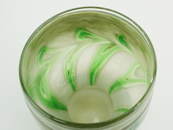 Image 1 of Vintage glazen vaas van Erwin Eisch, in verschillende tinten groen en helder glas.