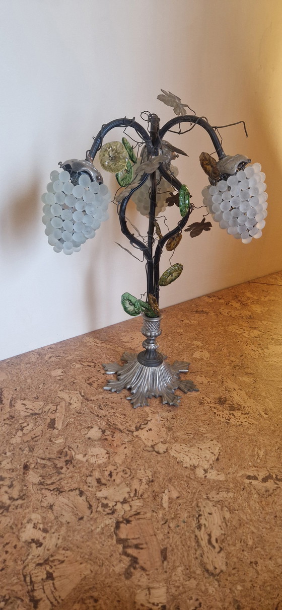 Image 1 of Midcentury Art Nouveau/Art Deco Frosted Glass Grape Table Lamp