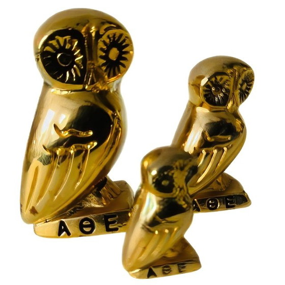 Image 1 of Set of vintage Greek owls by Athena 24k gold 1960's