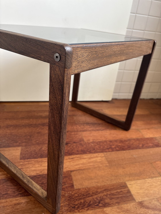 Image 1 of Mesa auxiliar/bijzettafel de mediados de siglo con vidrio gesmokt