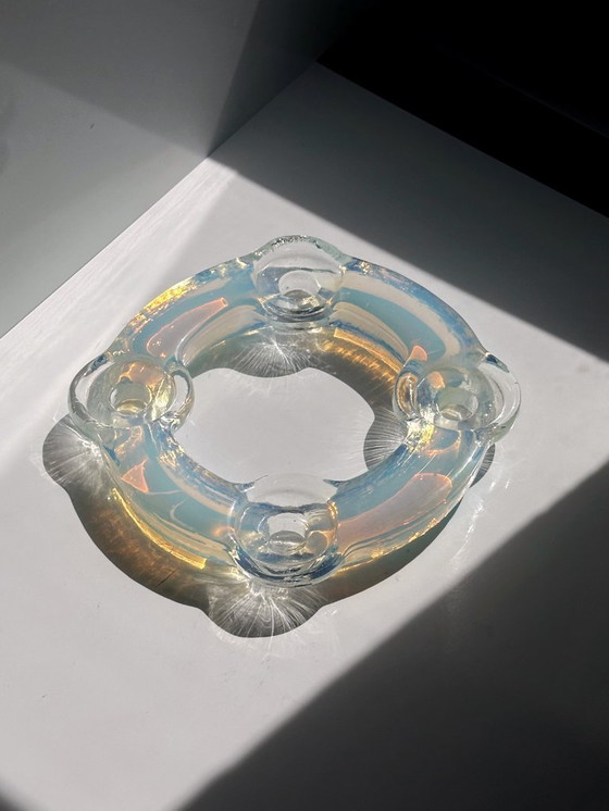 Image 1 of Murano Candle Holder Opal Glass Iridescent Opalina Filigrana 60s Mid - Century Mouth Blown