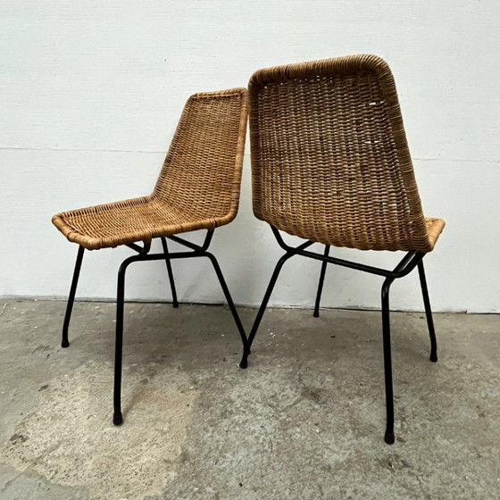 Image 1 of 7 chaises de salle à manger en rotin du milieu du siècle – Dirk van Sliedregt | Rohé