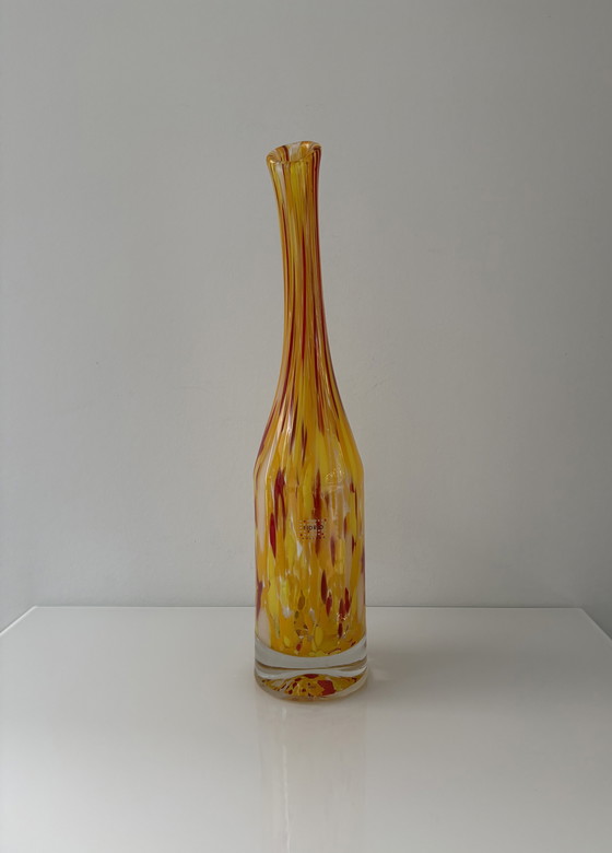 Image 1 of Fidrio Exclusive Collection bottle vase, in yellow, red, and white glass
