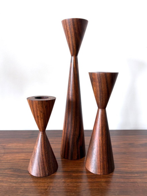 Candelieri in legno vintage di metà secolo, design danese anni '60/'70