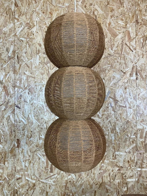 Image 1 of XL 60s 70s lamp lamp ball lamp raffia wickerwork space age design 60s