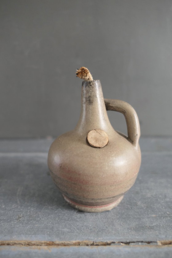 Image 1 of Vintage Set of 3 Ceramic Oil Lamps in Brown Shades