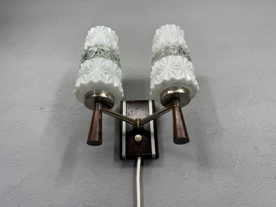 Image 1 of Vintage Wall Lamp 1950s-60s - Glass & Wood Design Classic