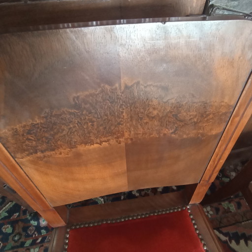Unique Set of 4 Curated Art Deco Chairs – Top Quality Bookmatch Burr Walnut – eetkamerstoelen, Velvet, Metal (photo 2 of 5)
