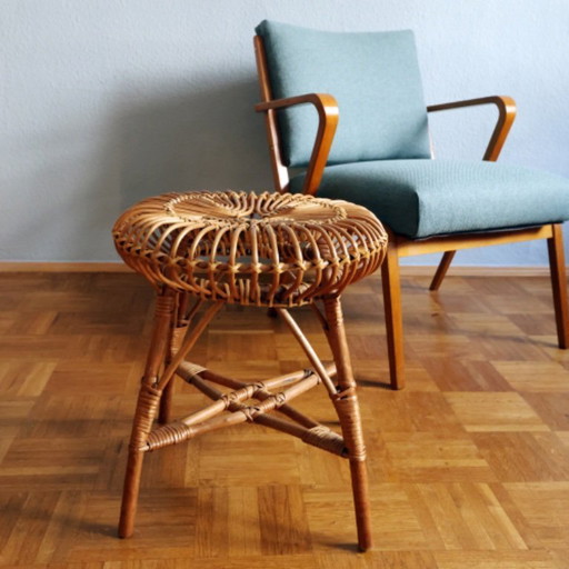 ❤️Vintage rotan krukje, cultureel meubilair uit de DDR, midden van de 20e eeuw
