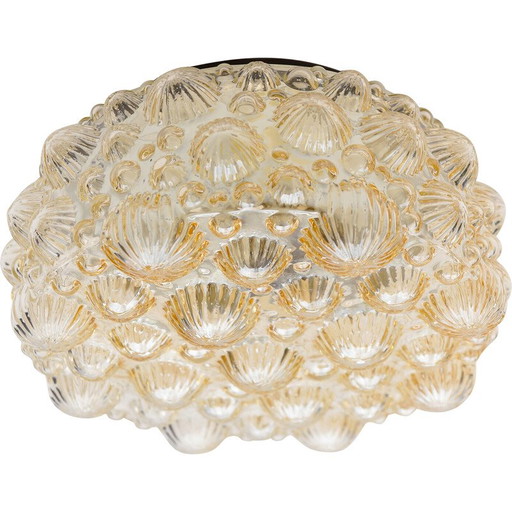 Plafonnier encastré rond vintage en verre glacé et métal en forme de coquillage fossile 3D, 1960