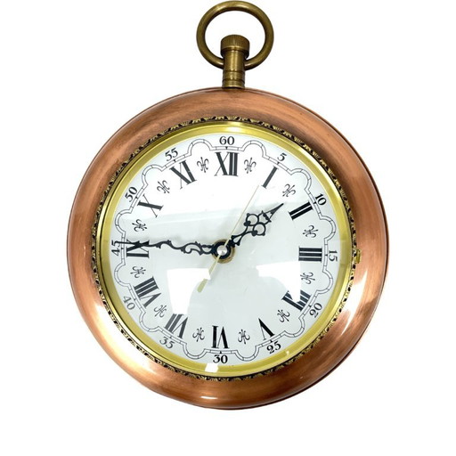 Orologio da parete "da tasca" in stile retrò tedesco – Rame e ottone, anni '70, per Kienzle – klokken, Glass, Metal