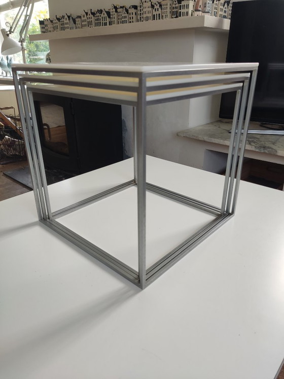 PKJ71 Poule Kjaerholm Nesting Tables Dänemark 1957, PK71 Nesting Tables Poul Kjaerholm, Beistelltische (Foto 12 von 15)