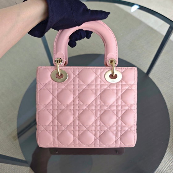 Image 1 of Borsa Dior Lady Small ABC Flap - Pelle di agnello Cannage rosa chiaro con finiture dorate MyABC