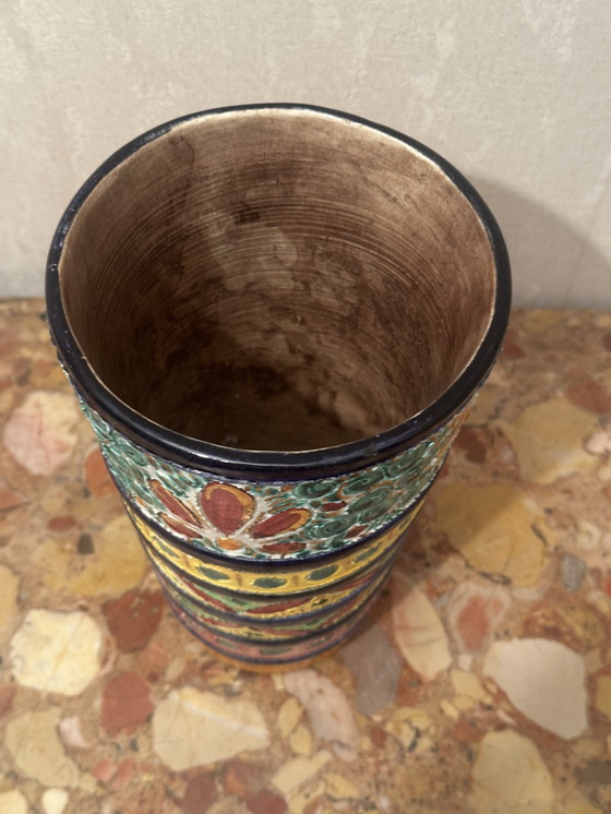 Image 1 of Vintage vaas met gebeitelde en beschilderde decoratie - Devres aardewerk