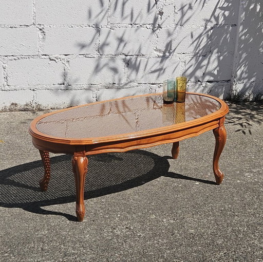 Big Oval Cane Glas Coffee Table From The 70s