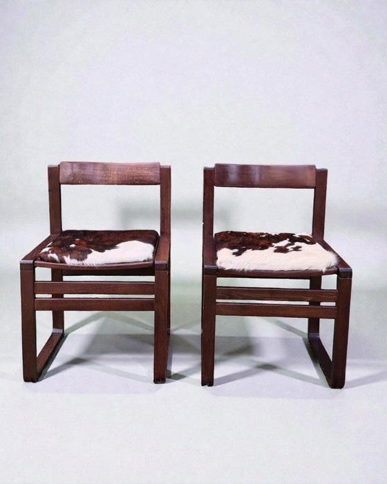 Image 1 of Italienische Esszimmerstühle aus der Mitte des 20. Jahrhunderts mit Bezug aus naturbelassenem Rindsleder (2er-Set)