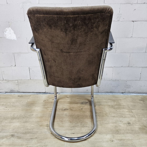 2x Vintage Toon De Wit (Gebroeders De Wit) Stoelen Met Leuningen Beige Ribstof (1940s) Dutch Design (photo 4 of 15)