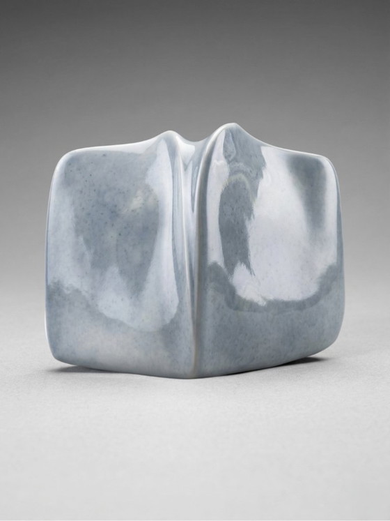 Image 1 of Virebent porcelain vase – blue landscape design – designer bud vase – made in France – 13 cm