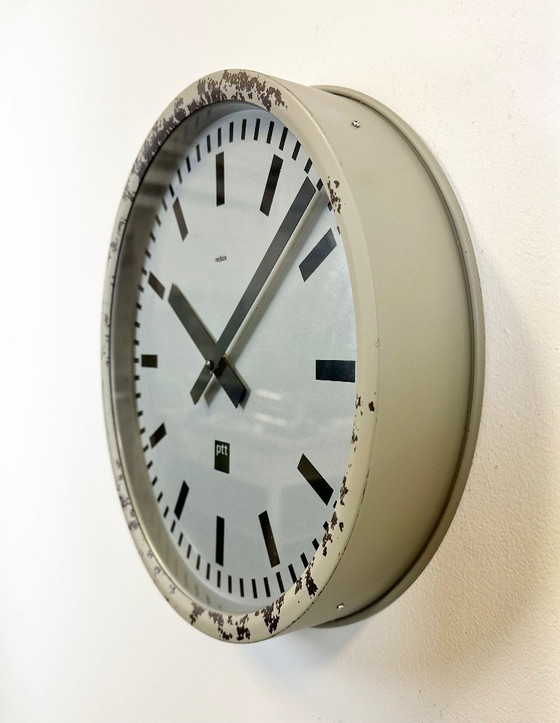 Image 1 of Grey Industrial Station Wall Clock from Nedklok, 1960