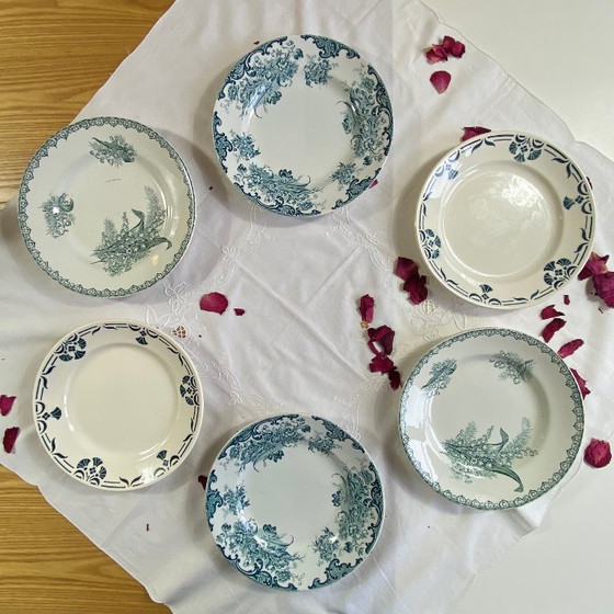 Image 1 of Set of 6 mismatched antique earthenware plates from Badonviller Saint Amand Amandinoise