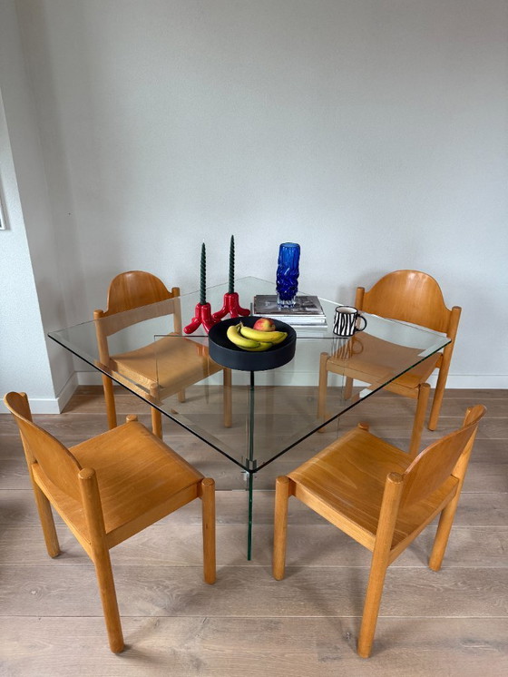 Image 1 of Glass dining table "Leon Rosen" style with facet cut edge.