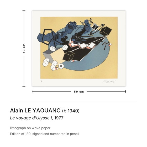 Alain LE YAOUANC signierte Lithographie Le voyage d'Ulysse I 1977 – Lithographien & Drucke, Paper (photo 3 of 5)