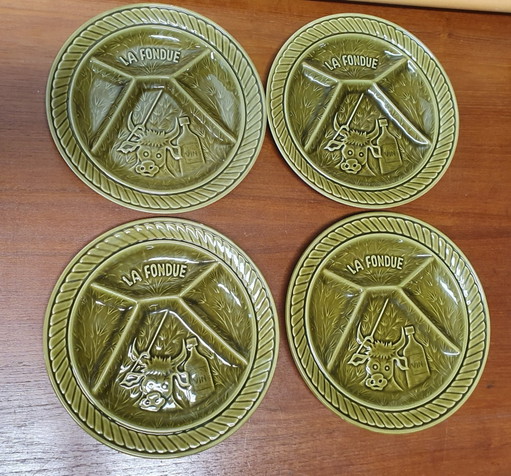 1871 Vintage French Fondue Plates 4X