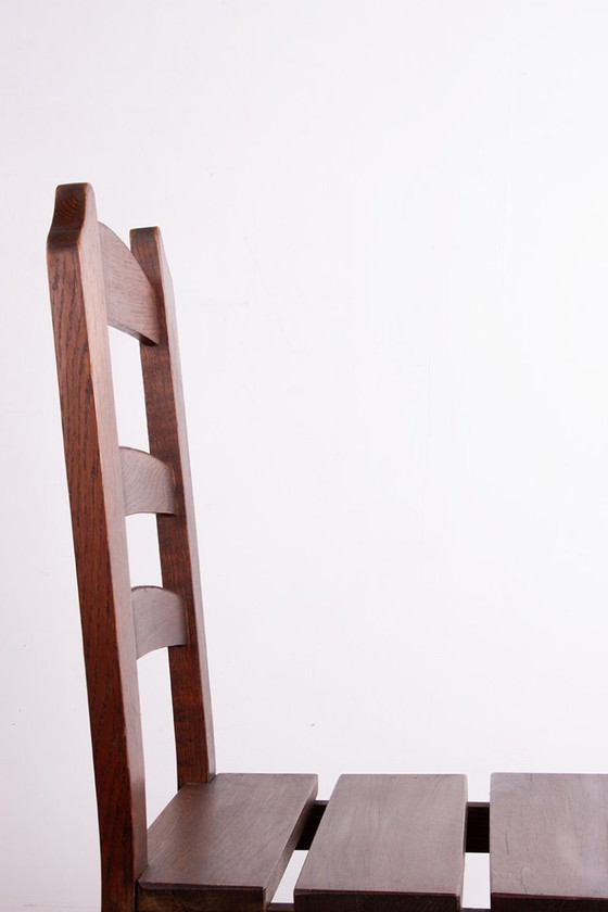 Image 1 of Set di 6 grandi sedie brutaliste in rovere massello, anni '50, nello stile di René Gabriel.