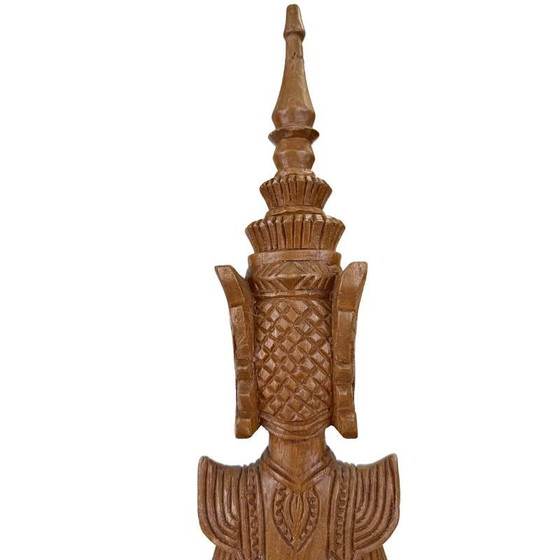 Paire de Gardiens Tephanom Thaïlandais Vintage - 51 cm - Bois de Teck Massif Sculpté à la Main - circa 1960 (photo 10 of 24)