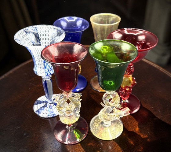 Image 1 of Murano – Set of six Murano glass goblets – unique pieces inspired by the goblets of the Venetian Doges