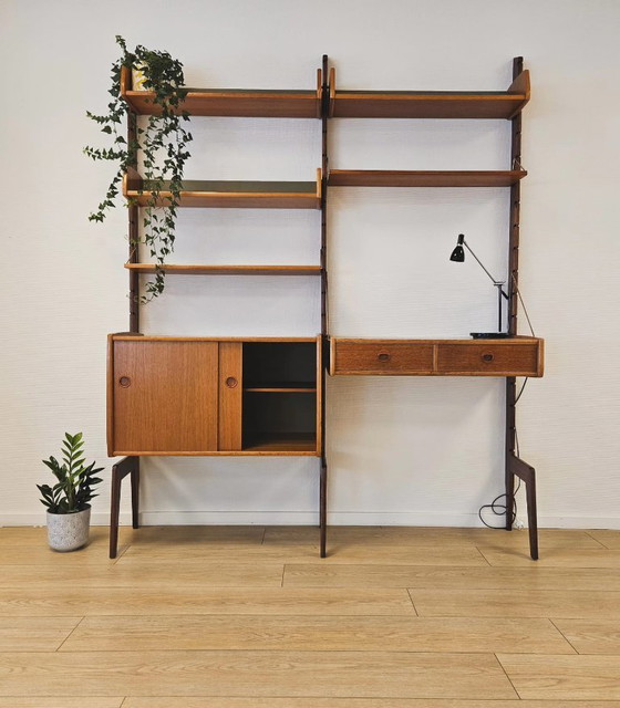 Image 1 of Ergo De Luxe Texmon Modular Set – Two Modules with Desk (Teak Wood)