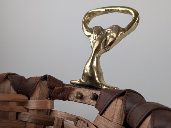 David Marshall Brutalist Splint Wood and Cast Brass Basket, 1970s – Decorative Objects, Leather (photo 13 of 15)