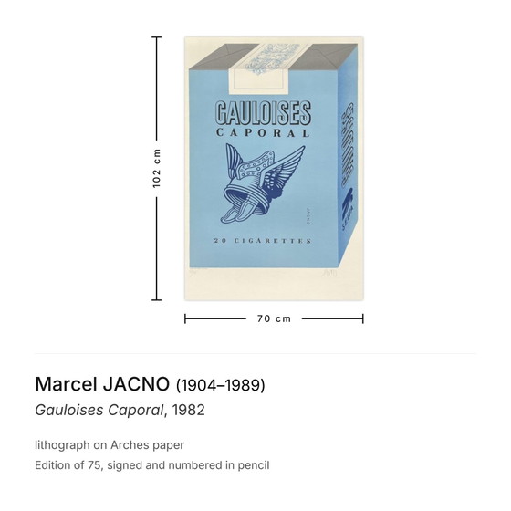 Image 1 of Marcel JACNO Gauloises Caporal Litografia firmata 1982
