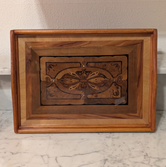 Image 1 of Art Deco wooden inlaid tray, probably from France around 1940.