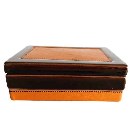 Image 1 of Vintage mid-century SC3 Italy jewelry box nubuck ceramic leather 1970s