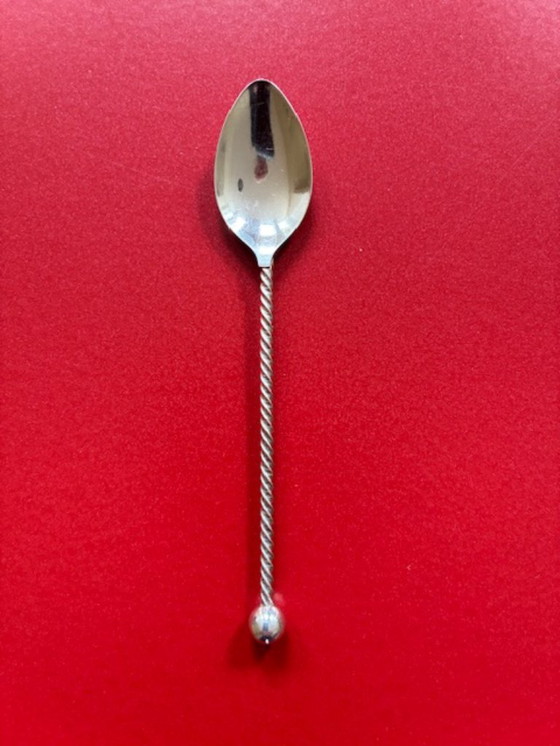 Image 1 of Originele cassette met 6 verzilverde lepeltjes en 6 vorkjes