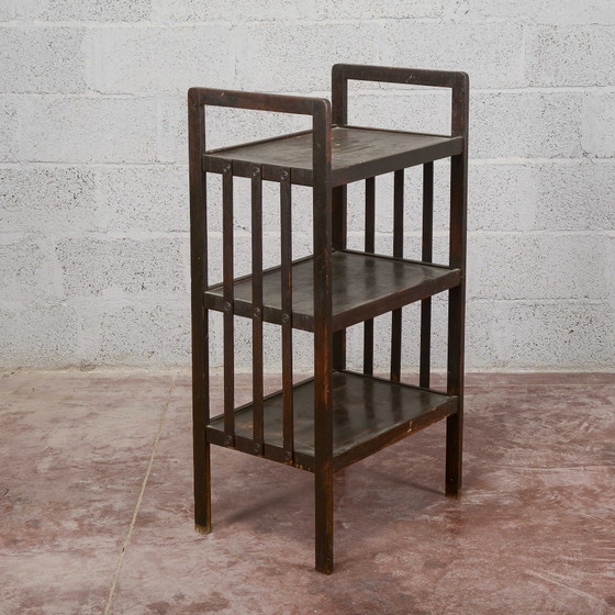 Dark Stained Open-Shelf Etagere, Liberty Style – Shelving unit, Wood, Rustic (photo 4 of 13)