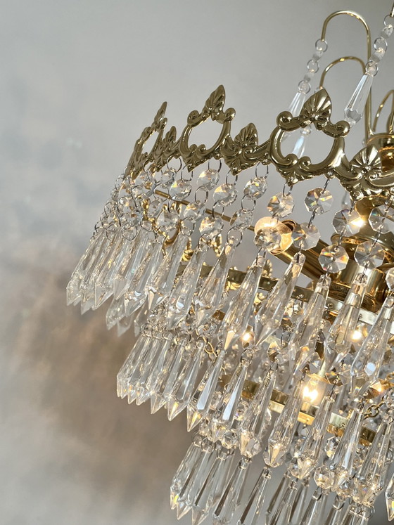 Image 1 of Set of 2 Vintage Italian crystal chandelier pendant lamps with icicle points