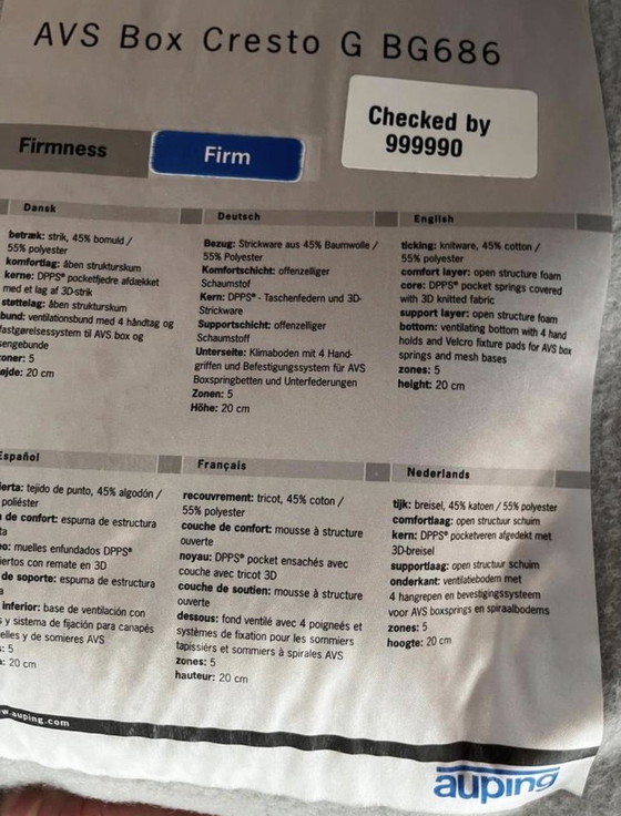 Image 1 of Rete a molle completamente elettrica Auping Kiruna con 2 motori, testiera, materassi e topper inclusi.