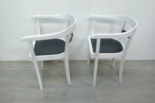 2 Armlehnstühle German Bauhaus Ära Gropius Stil, Weiß + Nachtgrau 1920er