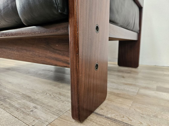Zwarte Leren Fauteuil met Houten Frame, Gavina, Leer, Mid Century Modern (foto 8 van 10)