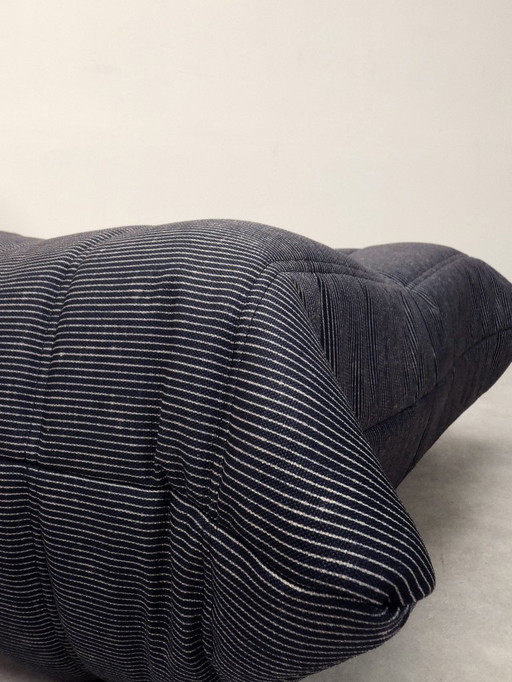 Ligne Roset Togo - 1 seater & pouf - blue pinstripe fabric