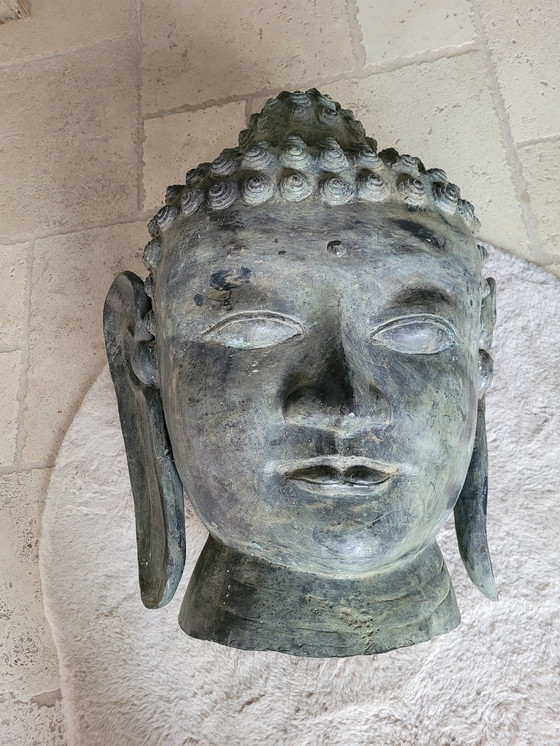 Image 1 of Wunderschöner Buddha-Kopf aus Bronze, Höhe 65 cm