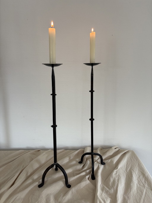 Vintage Cast Iron Set of Candle Holders Made in India, H50cm