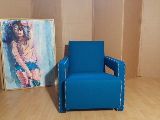 Cassina Utrecht 637 New Never Used in Petroleum Blue Wool Cloth (Serie 13L) Horse Stitching